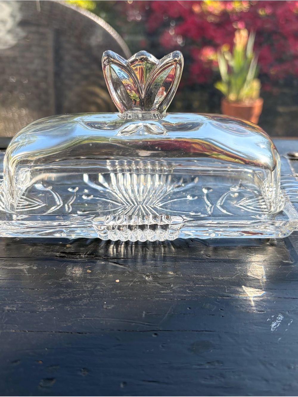 Vintage Glass Butter dish with tulip knob